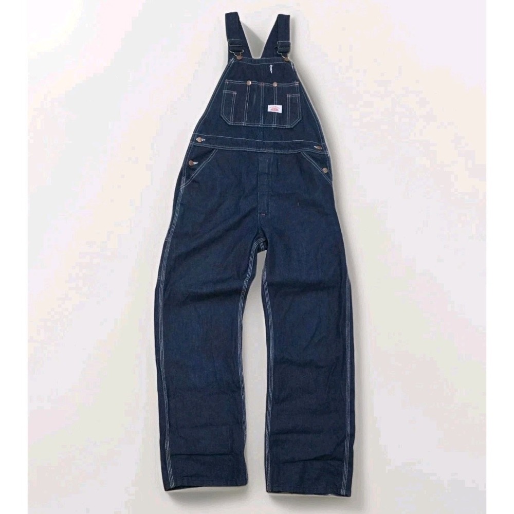 Vintage Round House Denim Bib Overalls Men 34x30 USA Made Carpenter Workwear